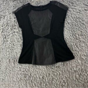 Worthington Top Womens Small Faux Leather Accents Zip Back